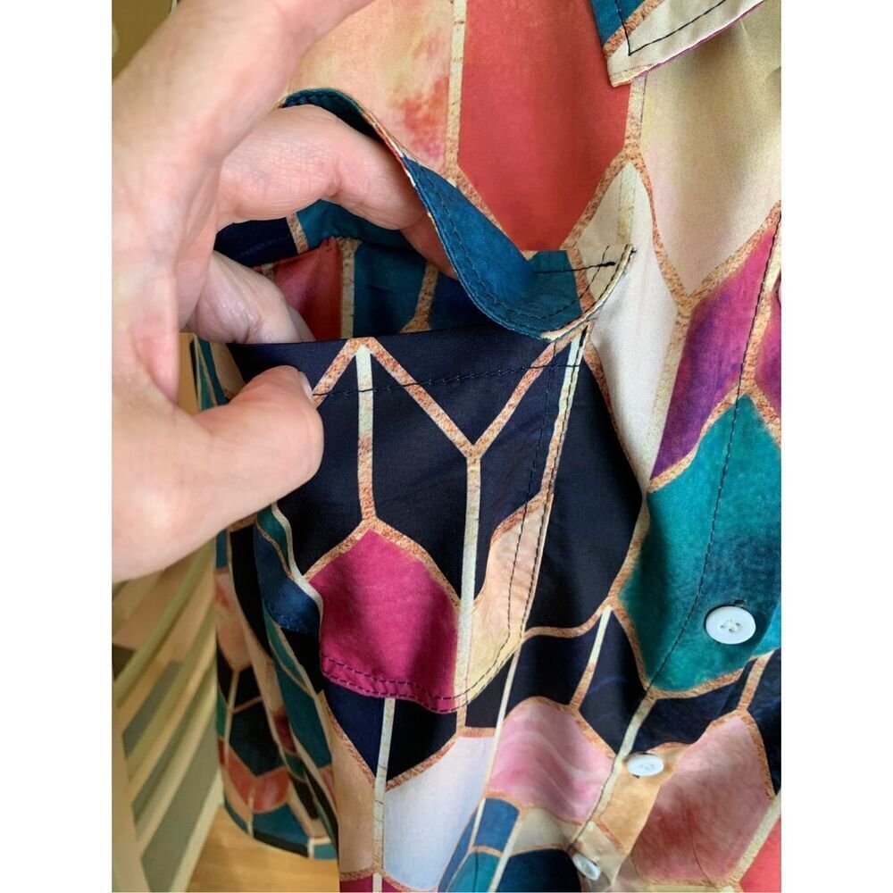 Geometric Pattern Multicolored Button-Up Blouse N… - image 5